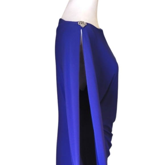Lauren Ralph Lauren Evening Blue Long Sleeve Cold Shoulder Ruched Dress, 16 - Picture 6 of 12